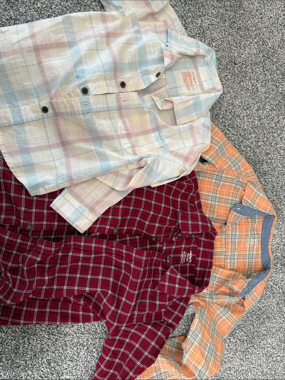 Carter's Boys Plaid Button-Down Shirts Bundle - Pastel Multicolor, Red, Orange